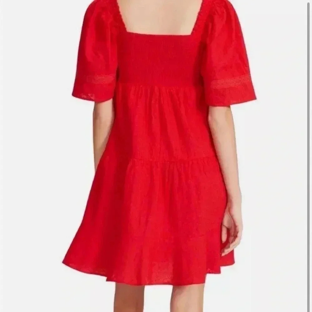Betsey Johnson Hook Front Embroidered  Cotton Tiered Mini Dress - Picture 2 of 10